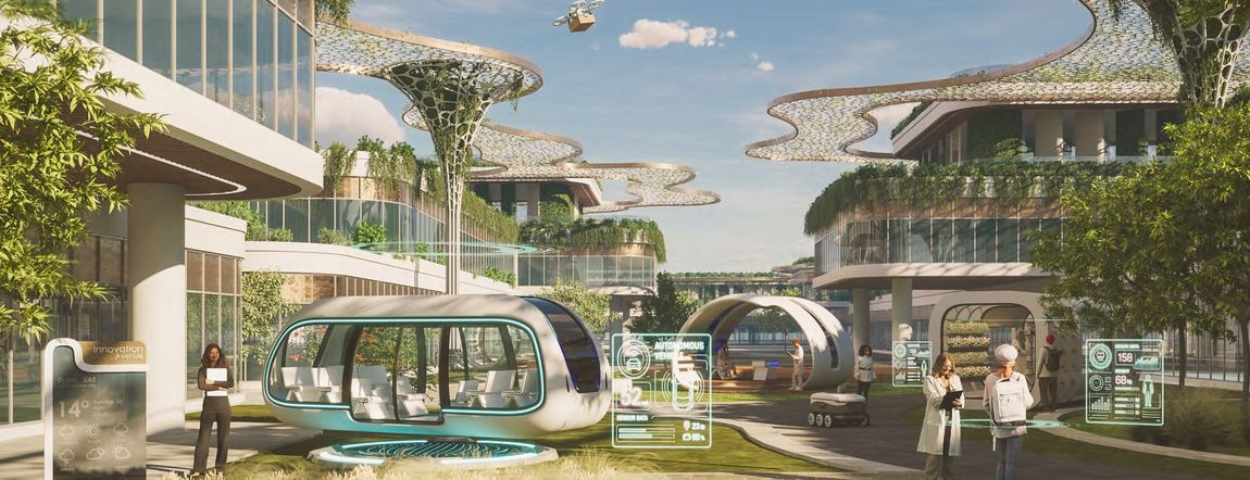 Render of Innovation Avenue in a future Sustainable City