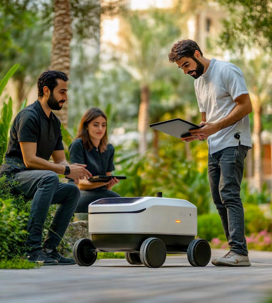 A team testing a delivery robot in The Sustainable City